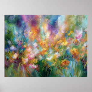 Poster Explosion florale cosmique abstraite dans des coul