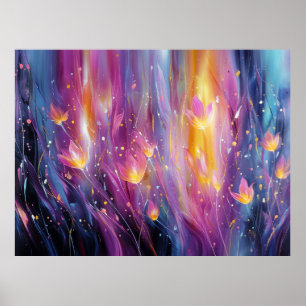 Poster Explosion florale lumineuse abstraite