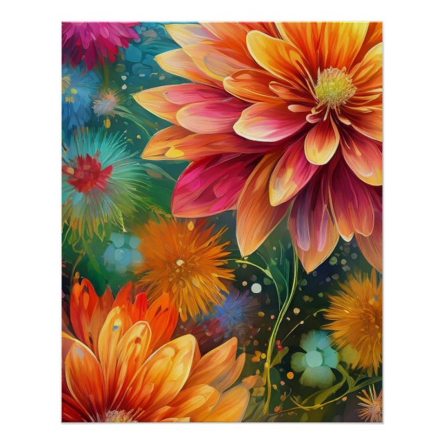 Poster Explosion florale : Motif couleur éclatante (Devant)