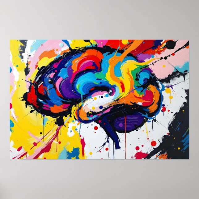 Poster Explosive abstrait arc-en-ciel peinture du cerveau (Devant)
