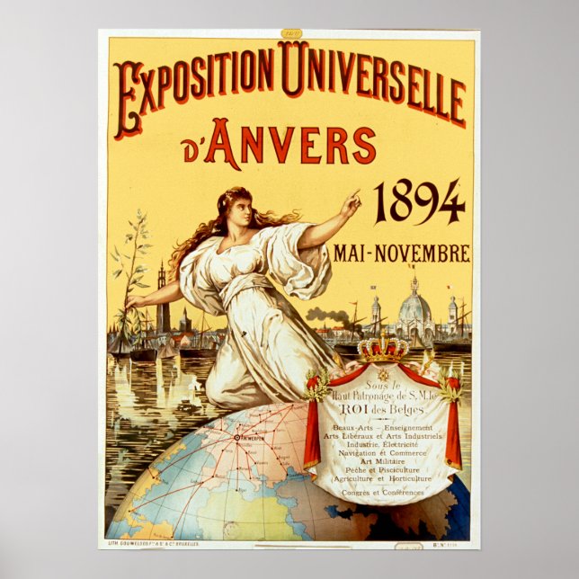 Poster Exposition vintage Universelle d'Anvers 1894 (Devant)