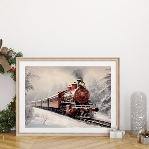 Poster Express de Noël Red Vintage Train Wall Art