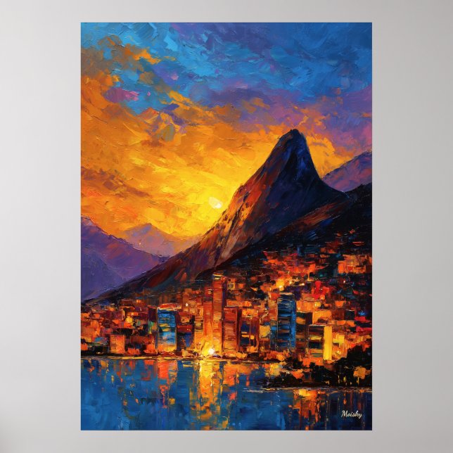 Poster Expressionist Rio de Janeiro Skyline Golden Sunset (Devant)