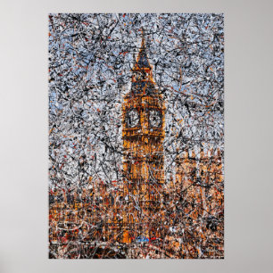 Poster Expressionnisme abstrait Big Ben Londres Drip Art