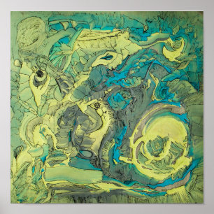 Poster Expressionnisme Abstrait coloré Art Green Archival