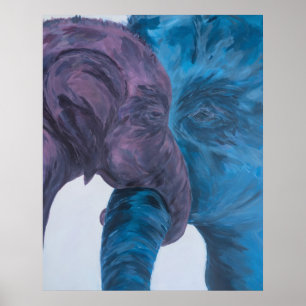 Poster Expressionniste éléphant bleu et violet moderne