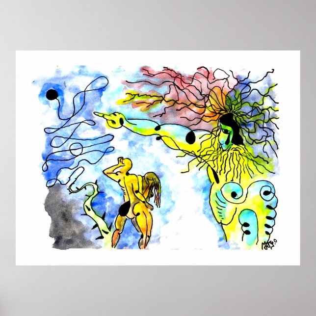 Poster EXPULSION FROM PARADISE -Ink and watercolor (Devant)