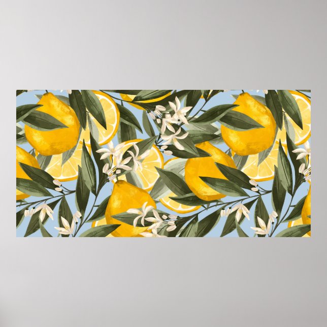 Poster Exquis motif aux fruits jaunes bergamot, cit (Devant)