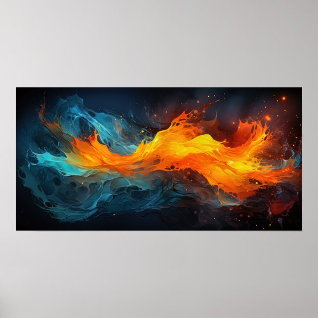 Poster Exquise Feu d'Eau Abstrait Art Moderne (Devant)
