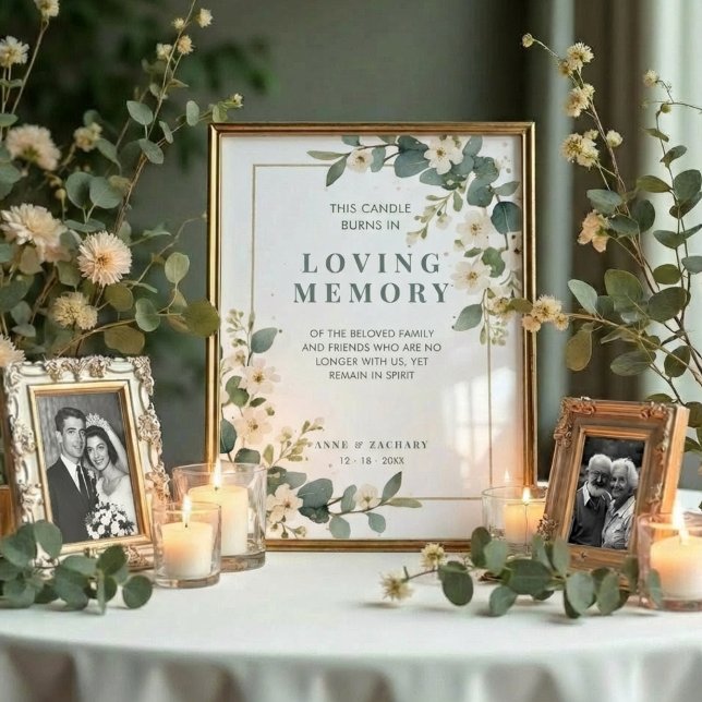 Poster Exquisite Flowers & Eucalyptus Wedding Memorial (Delicate Flowers & Eucalyptus Wedding Memorial Loved Ones Frame Posters with Garden Inspired Design.)