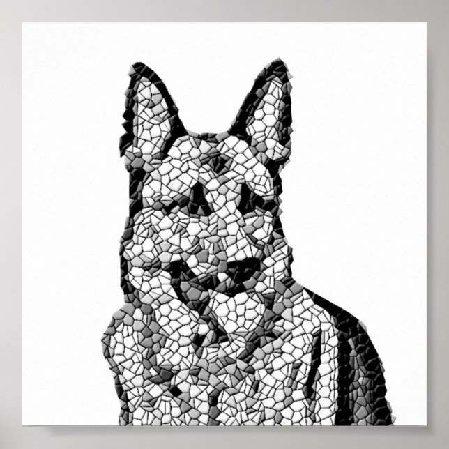 Poster Extraordinaire B&W Mosaic German Shepherd (Devant)