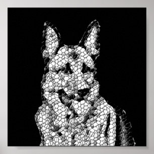 Poster Extraordinaire B&W Mosaic German Shepherd