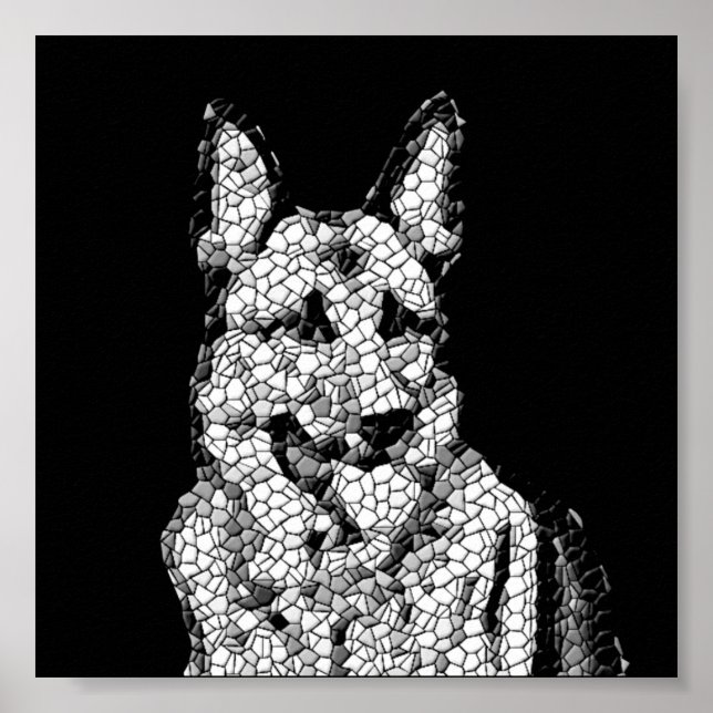 Poster Extraordinaire B&W Mosaic German Shepherd (Devant)