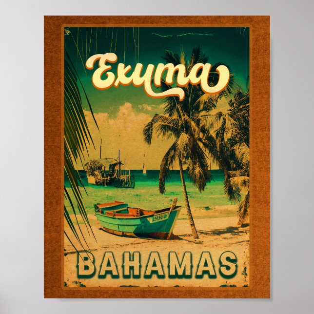 Poster Exuma Bahamas - Plage Vintage Rétro Souvenirs (Devant)