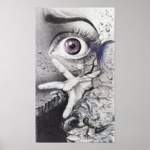 Poster Eye fish and hand Dream Surreal drawing art