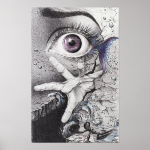 Poster Eye fish and hand Dream Surreal drawing art