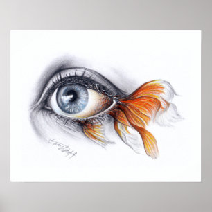 Poster Eye with fish tail Surreal drawing art