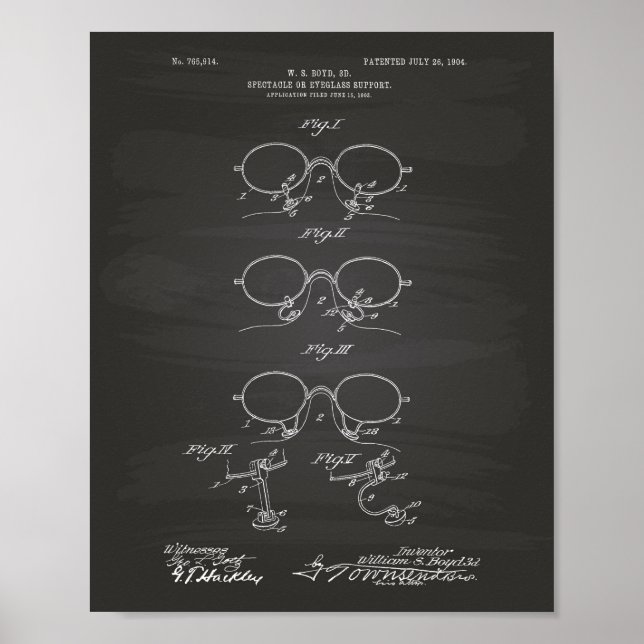 Poster Eyeglass Support 1904 Patent Art Chalkboard (Devant)