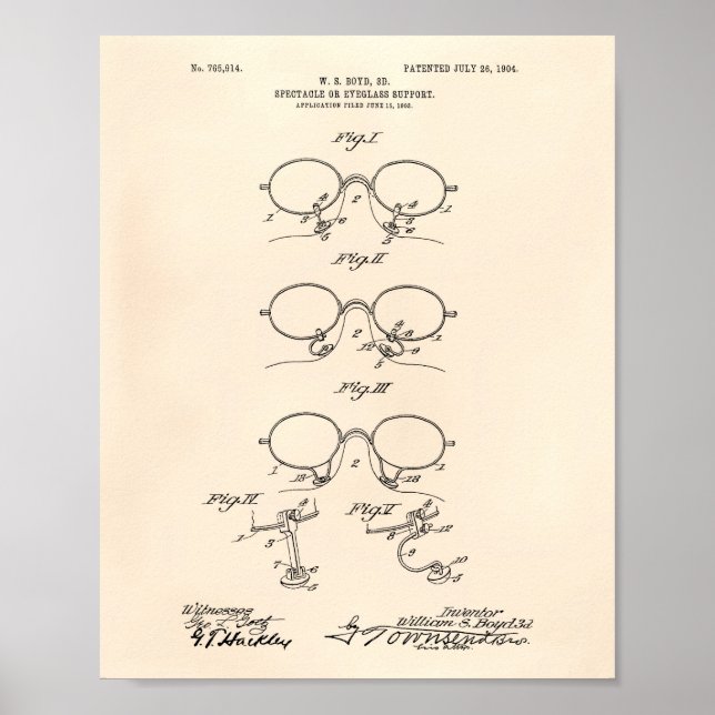 Poster Eyeglass Support 1904 Patent Art Old Peper (Devant)