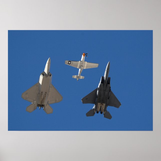 Poster F-22 Raptor, P-51 Mustang et F-15 Eagle (Devant)