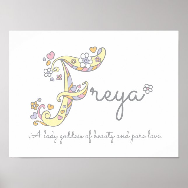 Poster F monogramme art Freya filles nom signifiant affic (Devant)