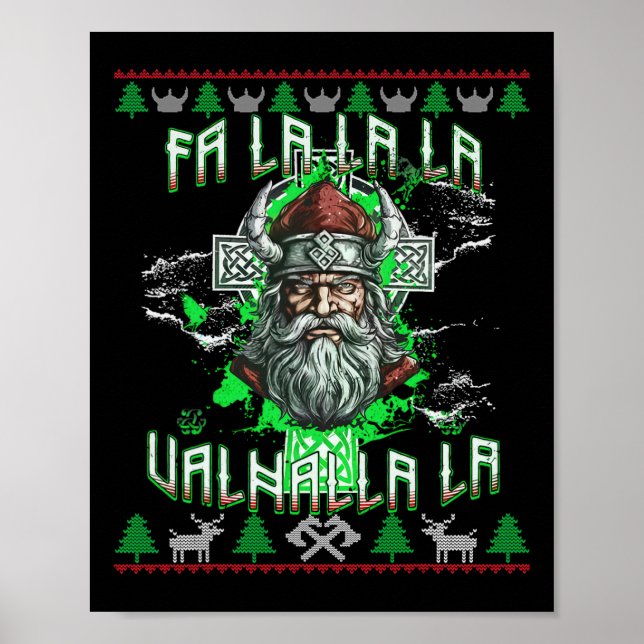 Poster Fa La 8 Valhalla Santa Hat Viking Crâne Noël (Devant)