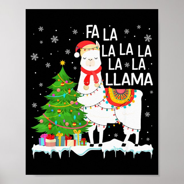 Poster Fa La La Llama Christmas Funny Xmas Pajamas Animal (Devant)