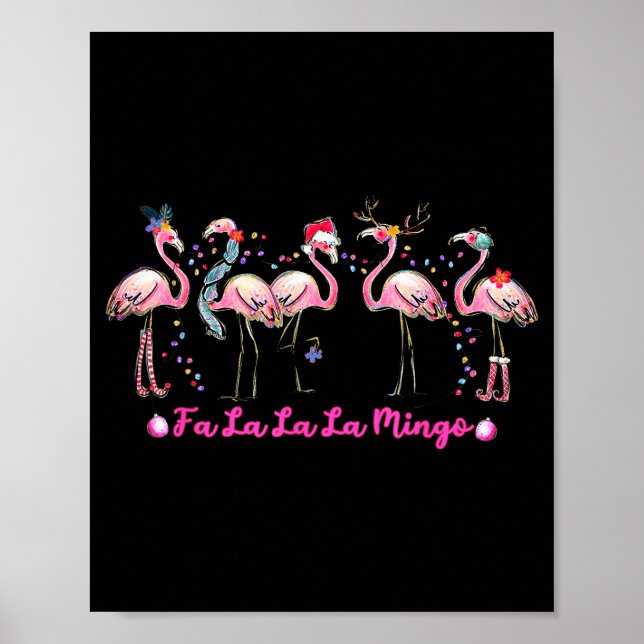 Poster Fa La La Mingo Flamingo Christmas Tree Lights Troc (Devant)