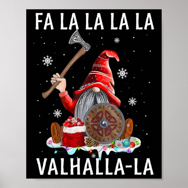 Poster Fa La Valhalla Xmas Gnome Beard Viking Arme C (Devant)