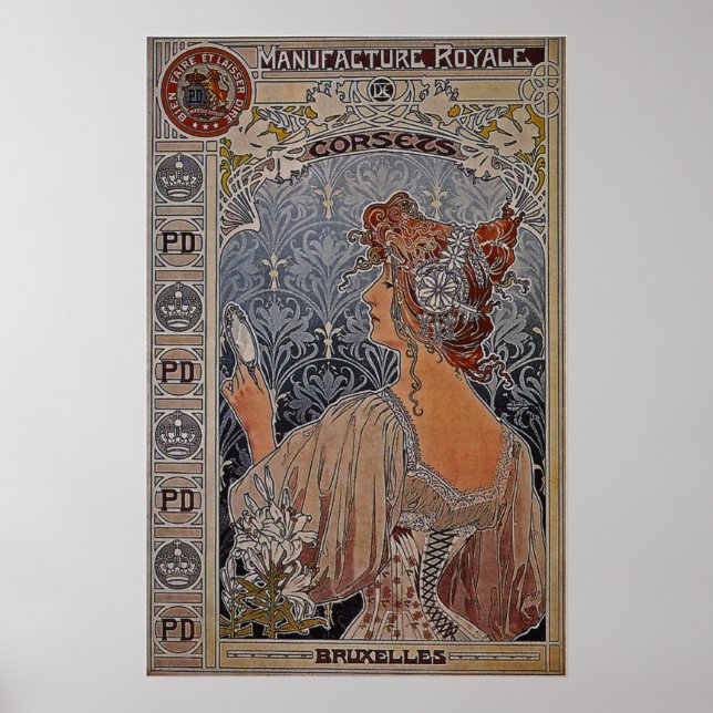 Poster Fabrication Royale Corsets ~ Belgique ~ 1897 (Devant)