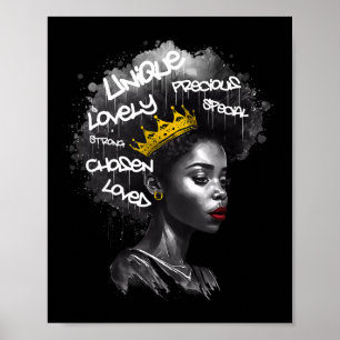 Poster Fabuleuse Femme Afro Noire Avec Des Mots Empowants