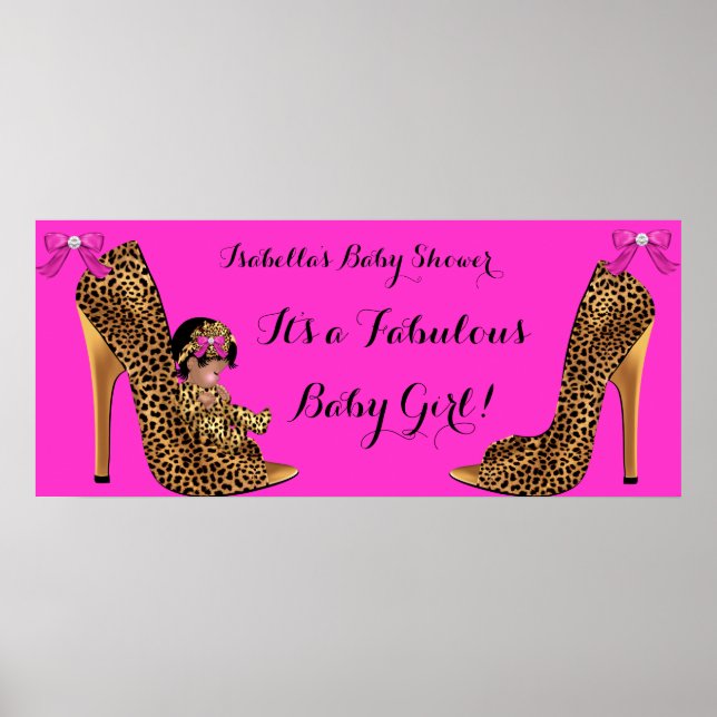 Poster Fabuleux Baby shower bébé mignonne fille Leopard C (Devant)