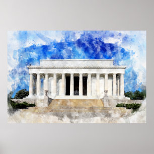 Poster façade du Lincoln Memorial à l'aquarelle