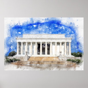 Poster Façade du Lincoln Memorial à l'aquarelle