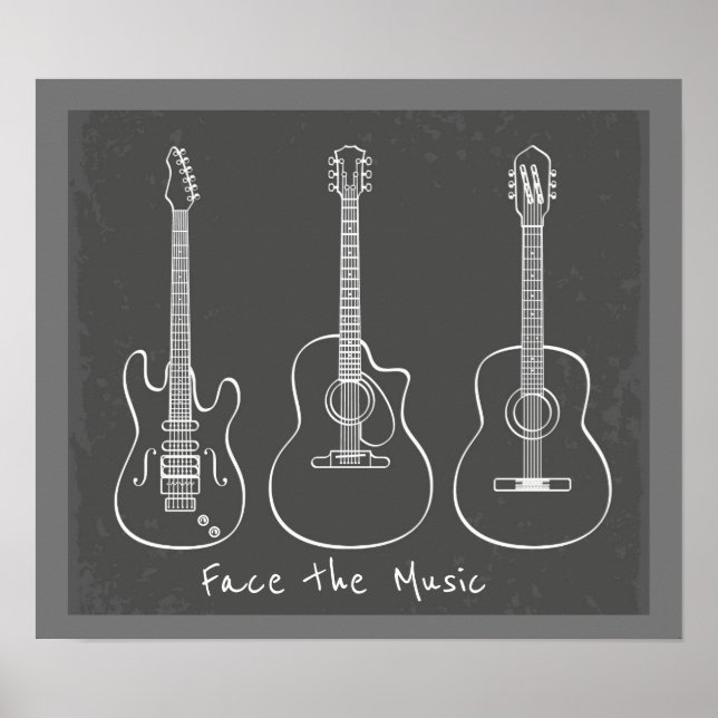Poster Face au jeu de musique Retro guitare trio (Devant)