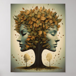 Poster Face D'Arbre Féminine Avec Feuilles