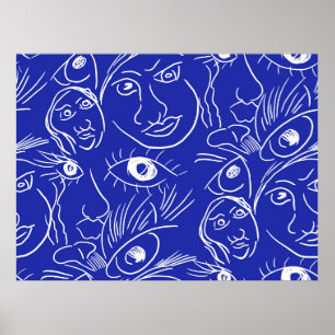 Poster Face de beauté sans couture une ligne dessin isolé