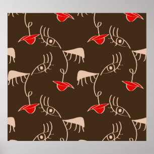 Poster Face de femme à une ligne : motif abstrait.