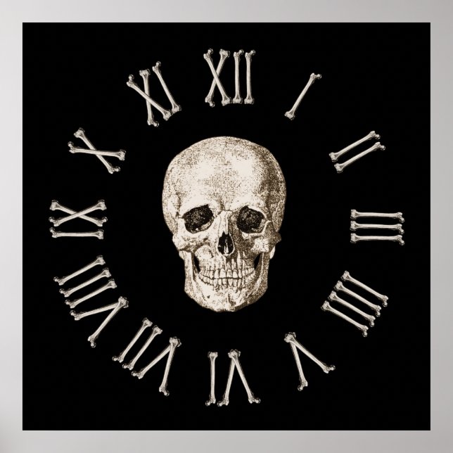 Poster Face d'horloge crâne et os (Devant)