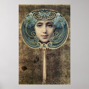 Poster Fächer auf goldenem Grund par Louis Welden Hawkins