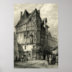 Poster Fachwerk House Tress Jesse Joigny Scène Vintage