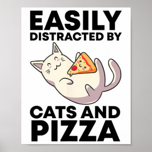 Poster Facilement Distrait Par Chats Et Pizza Kawaii Chat