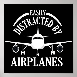 Poster Facilement Distrait Par Les Avions Drôle Aviation