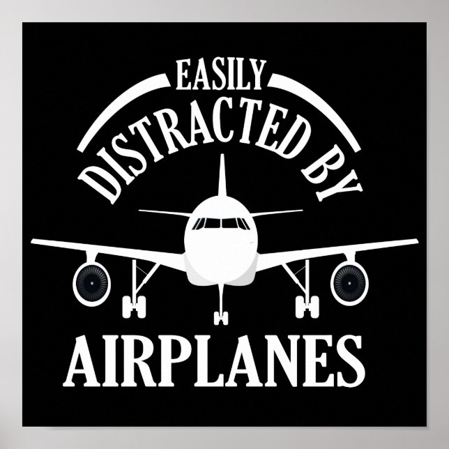 Poster Facilement Distrait Par Les Avions Drôle Aviation (Devant)