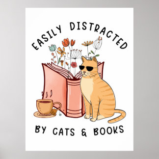 Poster Facilement Distrait Par Les Chats Et Livres