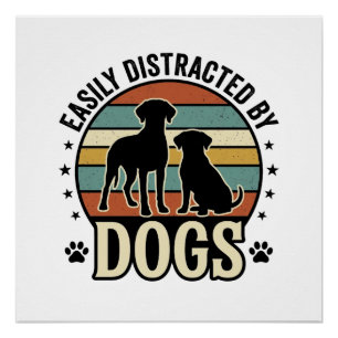 Poster Facilement distrait par les chiens Design silhouet