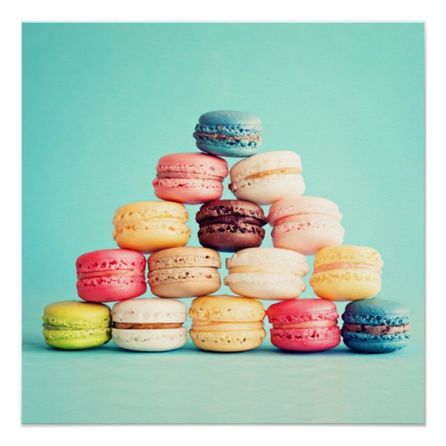 Poster Faim, Macaron, hipster, multicolore, biscuits sucr (Devant)