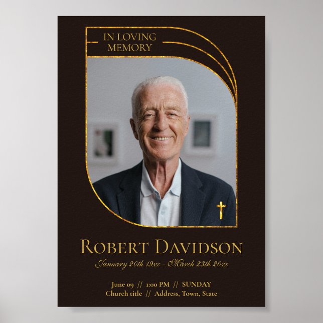 Poster Faire-part de décès numérique fond brun foncé (Devant)