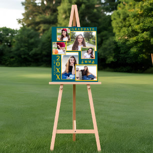 Poster Faire-part de graduation verte et or Multi Photo