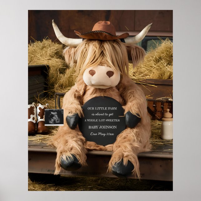 Poster faire-part de grossesse à thème de la ferme à vach (Devant)